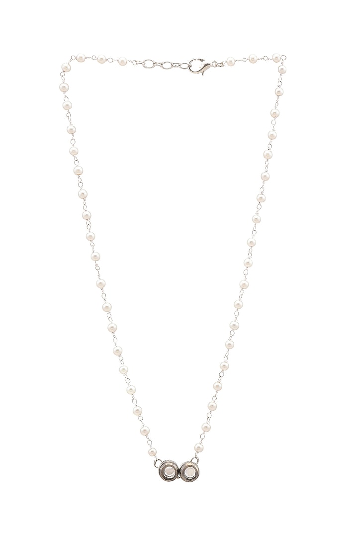 Black Rhodium Finish Kundan Polki Necklace For Girls by Ruby Raang Kids at Pernia's Pop Up Shop