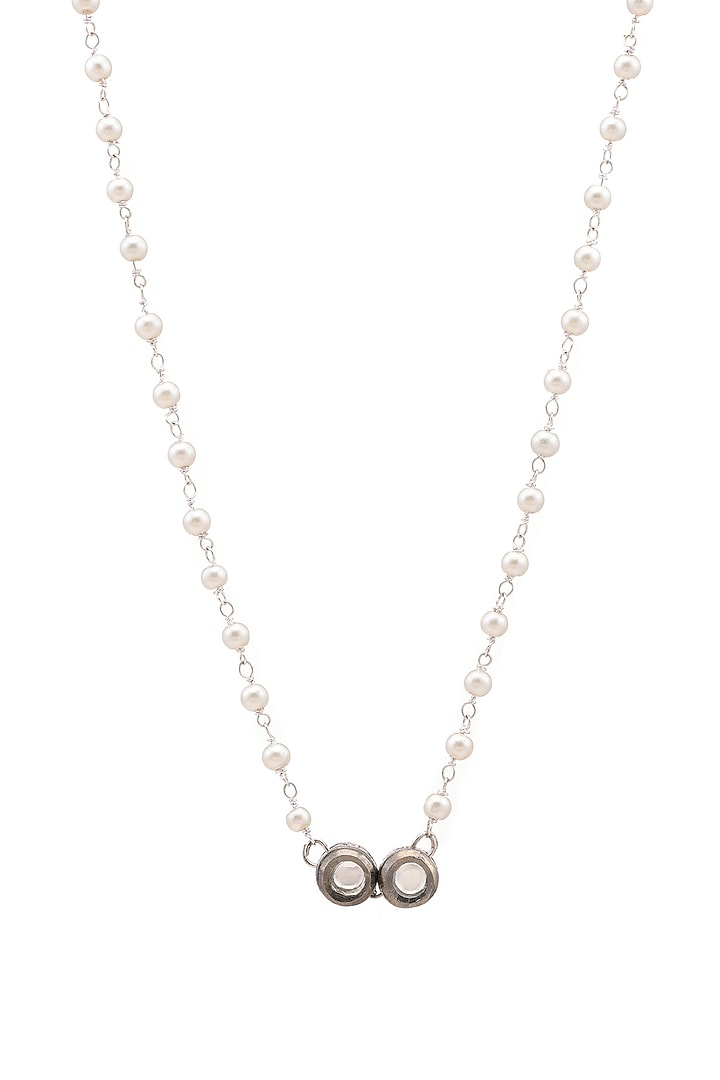Black Rhodium Finish Kundan Polki Necklace For Girls by Ruby Raang Kids at Pernia's Pop Up Shop