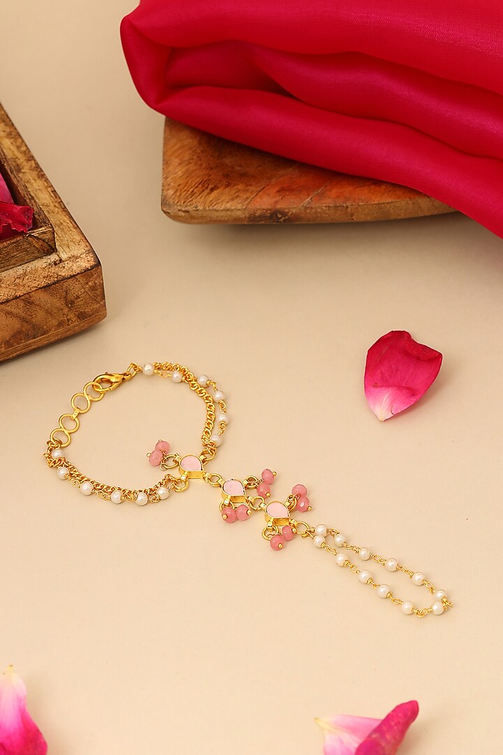 Gold Finish Kundan Polki Hand Harness For Girls by Ruby Raang Kids at Pernia's Pop Up Shop