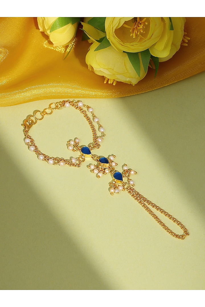 Gold Finish Kundan Polki Hand Harness For Girls by Ruby Raang Kids at Pernia's Pop Up Shop