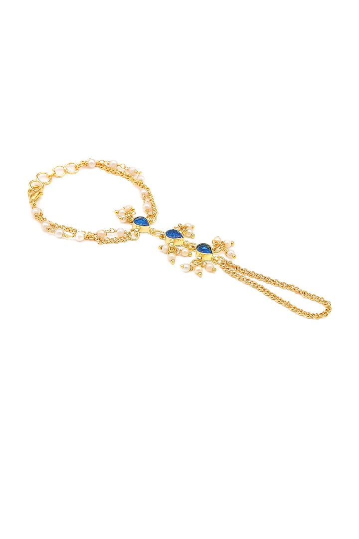 Gold Finish Kundan Polki Hand Harness For Girls by Ruby Raang Kids at Pernia's Pop Up Shop