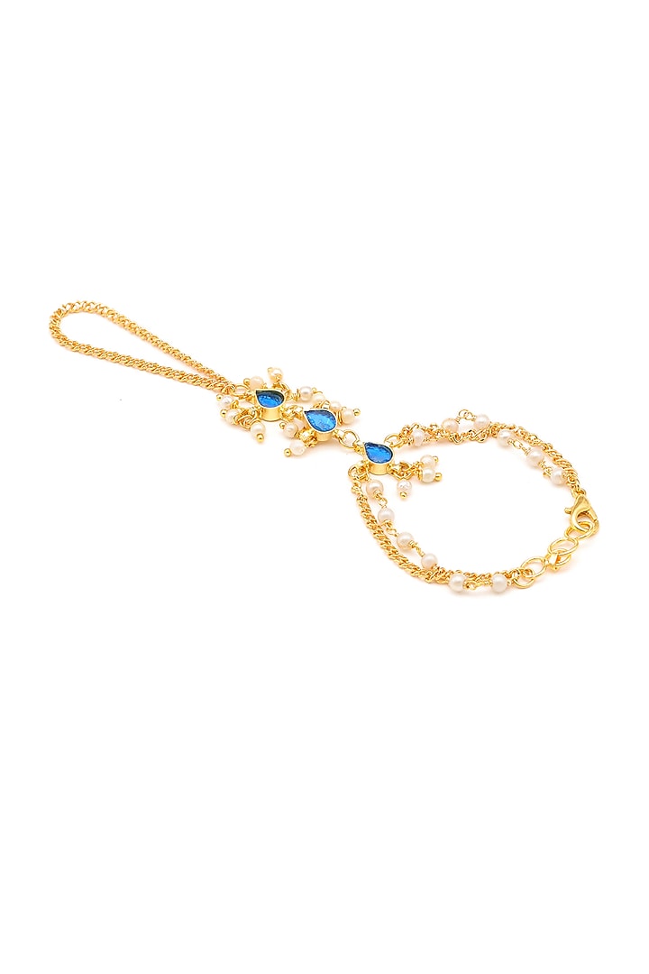 Gold Finish Kundan Polki Hand Harness For Girls by Ruby Raang Kids at Pernia's Pop Up Shop