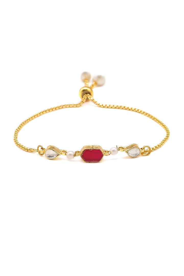 Gold Finish Kundan Polki Bracelet For Girls by Ruby Raang Kids at Pernia's Pop Up Shop