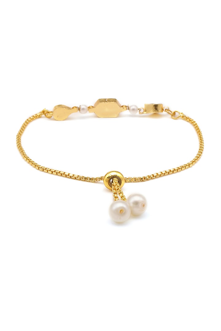 Gold Finish Kundan Polki Bracelet For Girls by Ruby Raang Kids at Pernia's Pop Up Shop