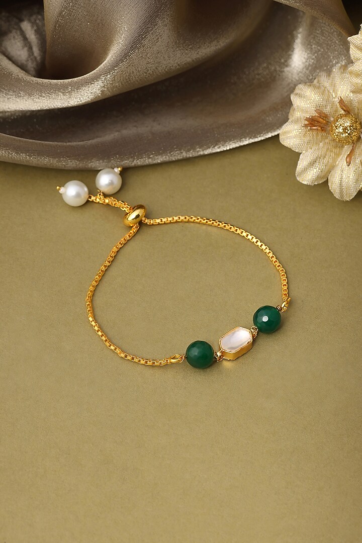 Gold Finish Kundan Polki Bracelet For Girls by Ruby Raang Kids at Pernia's Pop Up Shop