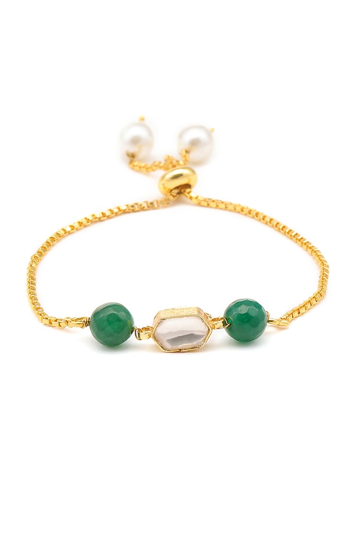 Gold Finish Kundan Polki Bracelet For Girls by Ruby Raang Kids at Pernia's Pop Up Shop