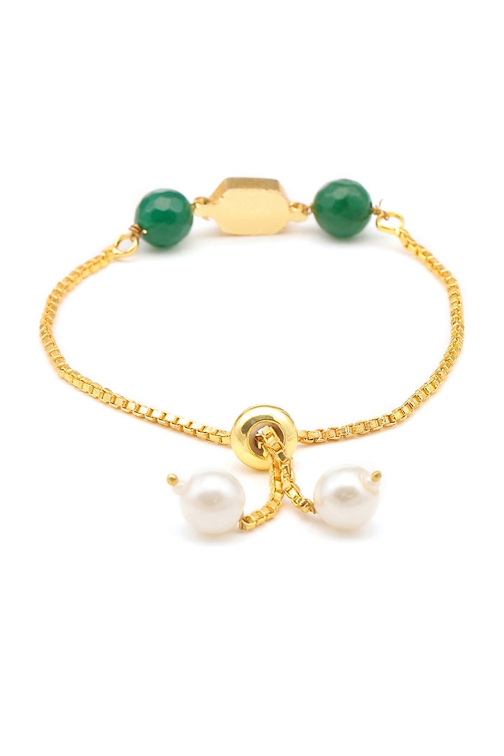 Gold Finish Kundan Polki Bracelet For Girls by Ruby Raang Kids at Pernia's Pop Up Shop