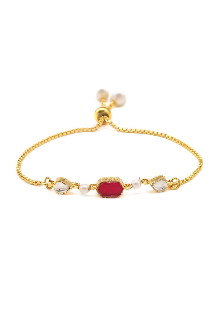 Gold Finish Kundan Polki Bracelet For Girls by Ruby Raang Kids at Pernia's Pop Up Shop