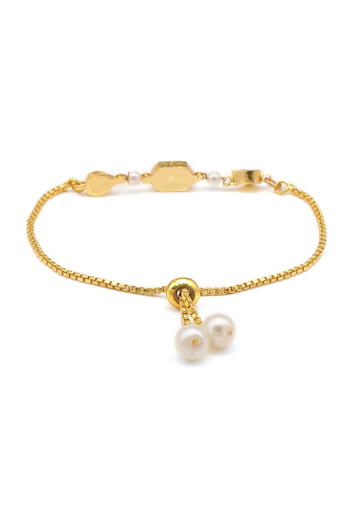 Gold Finish Kundan Polki Bracelet For Girls by Ruby Raang Kids at Pernia's Pop Up Shop