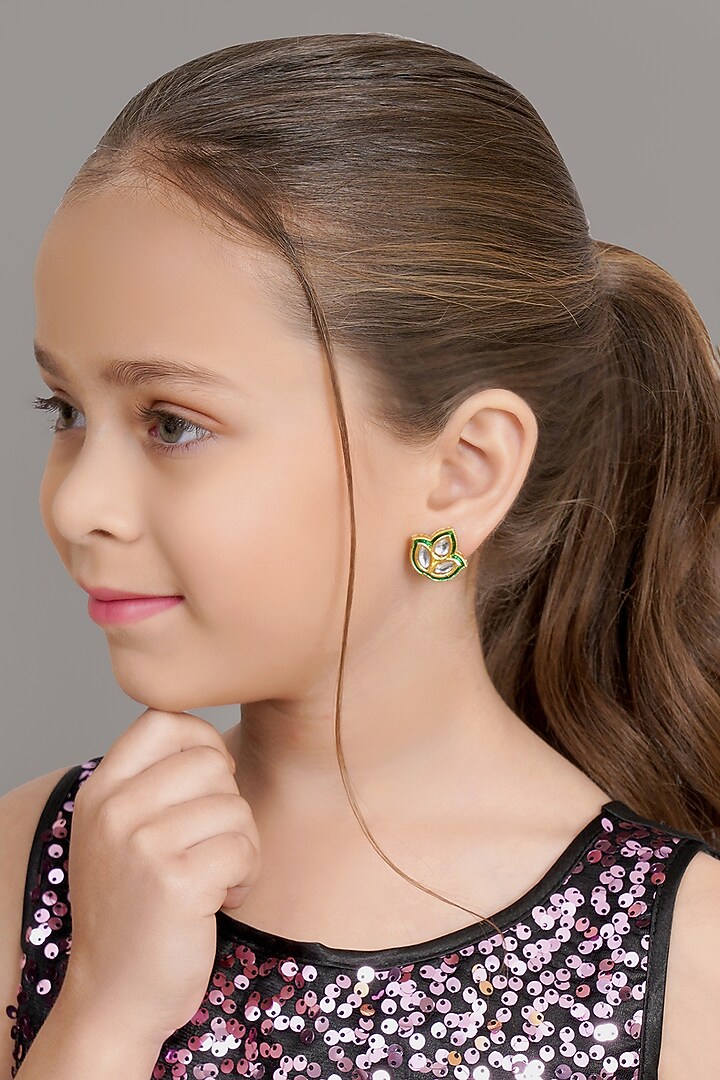 Gold Finish Meenakari Stud Earrings by Ruby Raang Kids at Pernia's Pop Up Shop