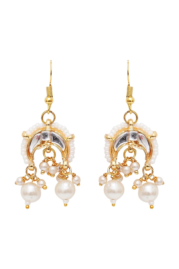 Gold Finish Kundan Polki & Pearl Earrings by Ruby Raang Kids at Pernia's Pop Up Shop