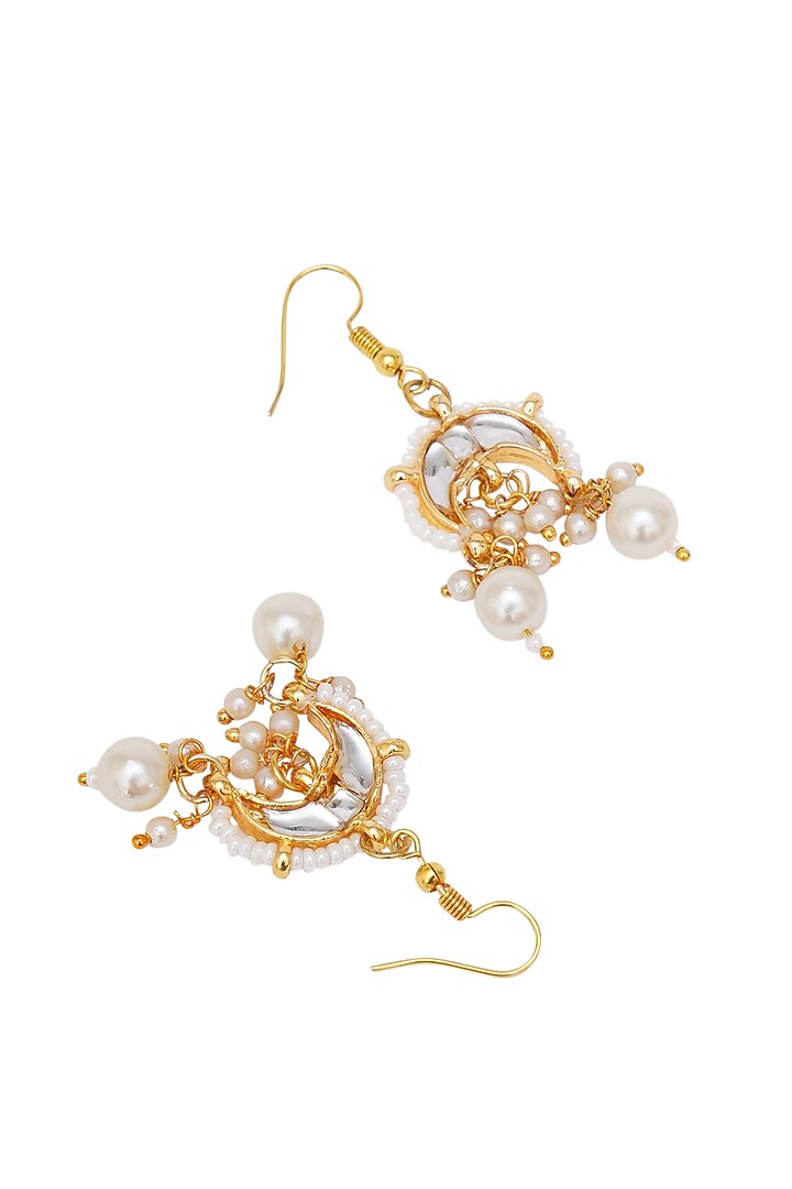 Gold Finish Kundan Polki & Pearl Earrings by Ruby Raang Kids at Pernia's Pop Up Shop