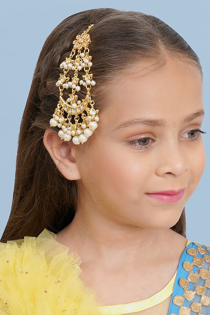 Gold Finish Pearl & Kundan Polki Passa by Ruby Raang Kids at Pernia's Pop Up Shop