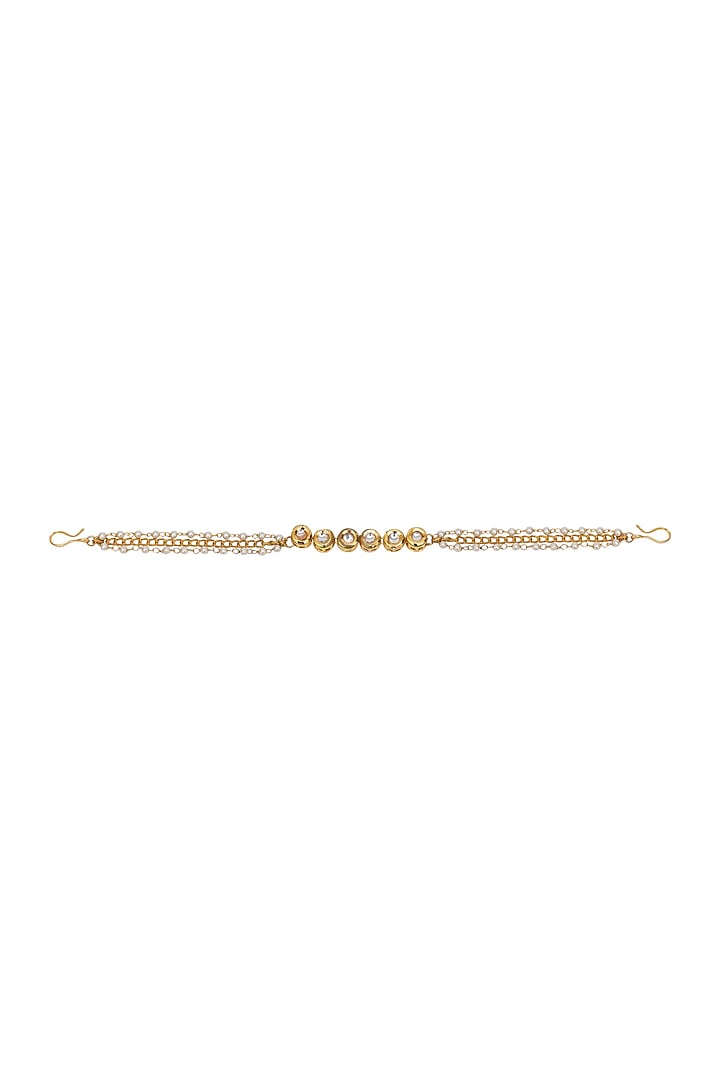 Gold Finish Kundan Polki Layered Head Piece by Ruby Raang Kids at Pernia's Pop Up Shop