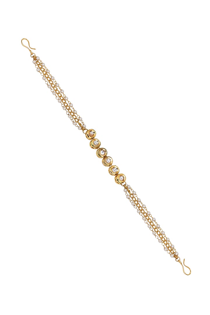 Gold Finish Kundan Polki Layered Head Piece by Ruby Raang Kids at Pernia's Pop Up Shop