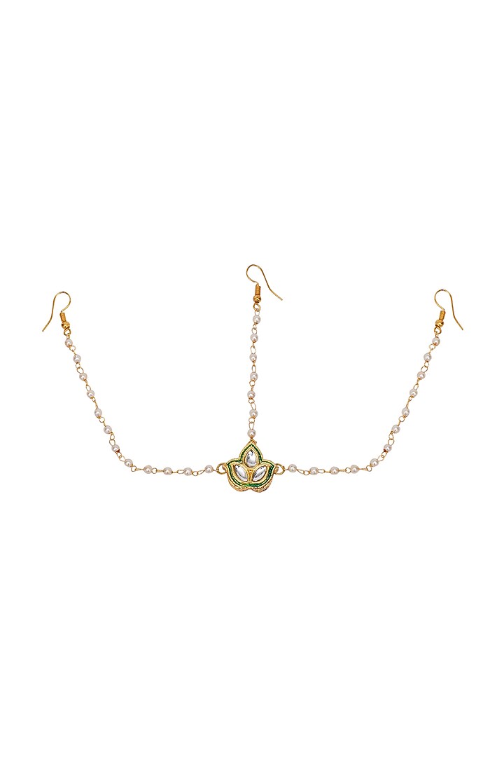 Gold Finish Kundan Meenakari Matha Patti by Ruby Raang Kids at Pernia's Pop Up Shop