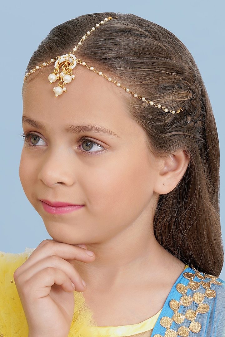 Gold Finish Kundan Polki Matha Patti by Ruby Raang Kids at Pernia's Pop Up Shop