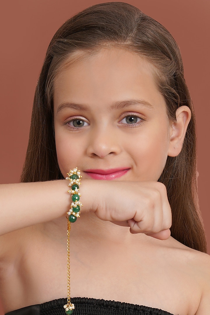 Gold Finish Stone & Pearl Bracelet by Ruby Raang Kids