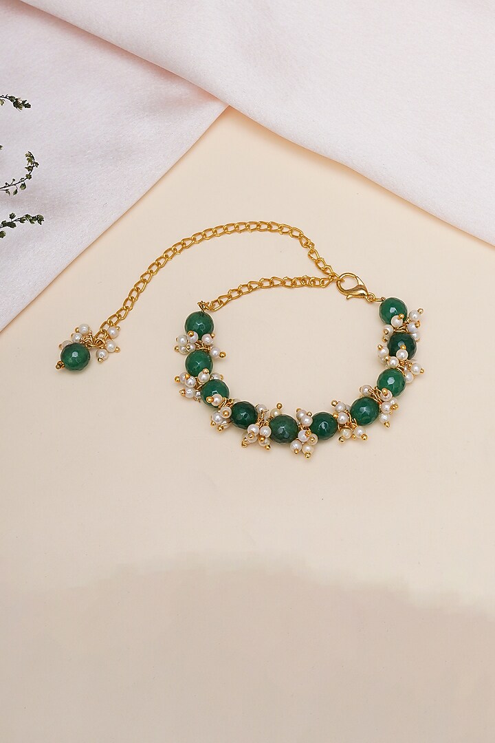 Gold Finish Stone & Pearl Bracelet by Ruby Raang Kids at Pernia's Pop Up Shop
