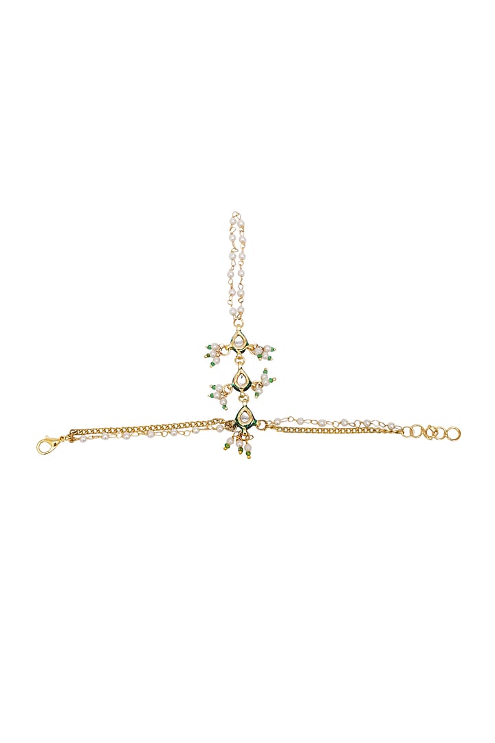 Gold Finish Kundan Polki & Pearl Hathphool by Ruby Raang Kids at Pernia's Pop Up Shop