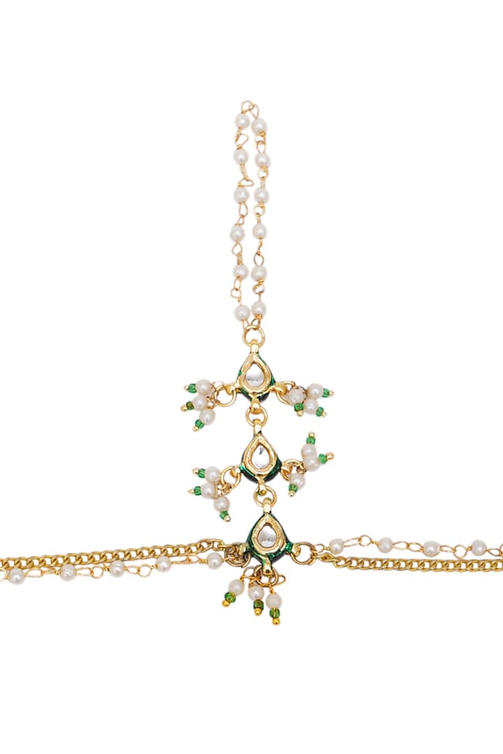 Gold Finish Kundan Polki & Pearl Hathphool by Ruby Raang Kids at Pernia's Pop Up Shop