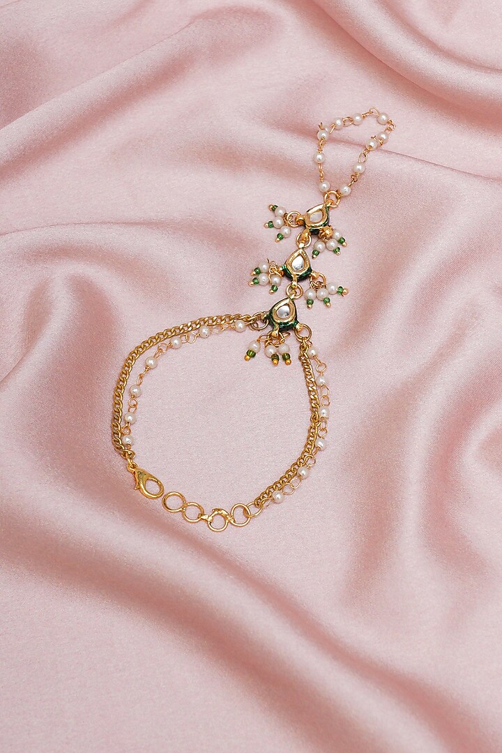 Gold Finish Kundan Polki & Pearl Hathphool by Ruby Raang Kids at Pernia's Pop Up Shop