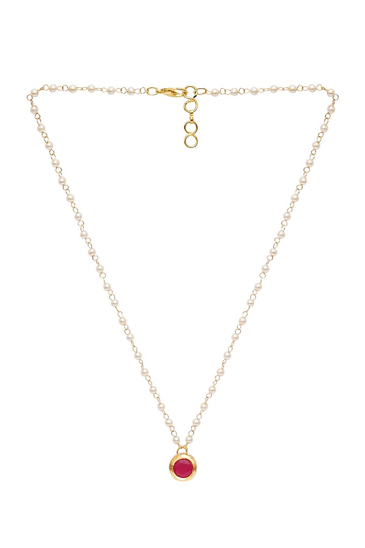 Gold Finish Kundan Polki & Pearl Necklace by Ruby Raang Kids at Pernia's Pop Up Shop