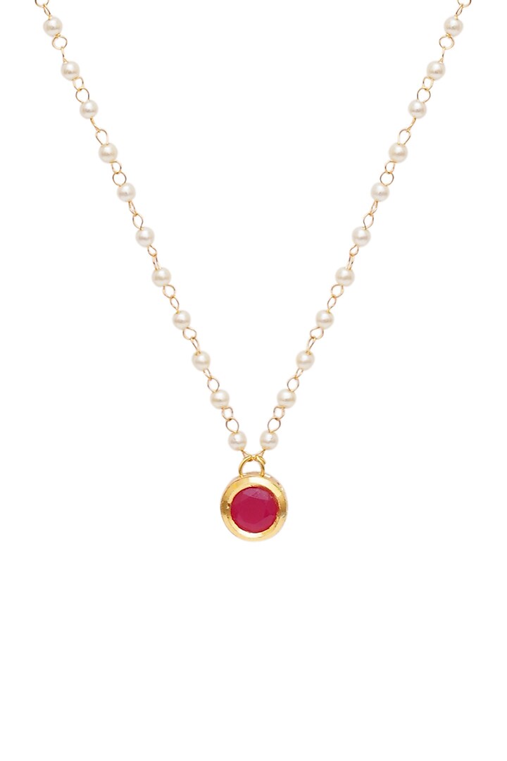 Gold Finish Kundan Polki & Pearl Necklace by Ruby Raang Kids at Pernia's Pop Up Shop