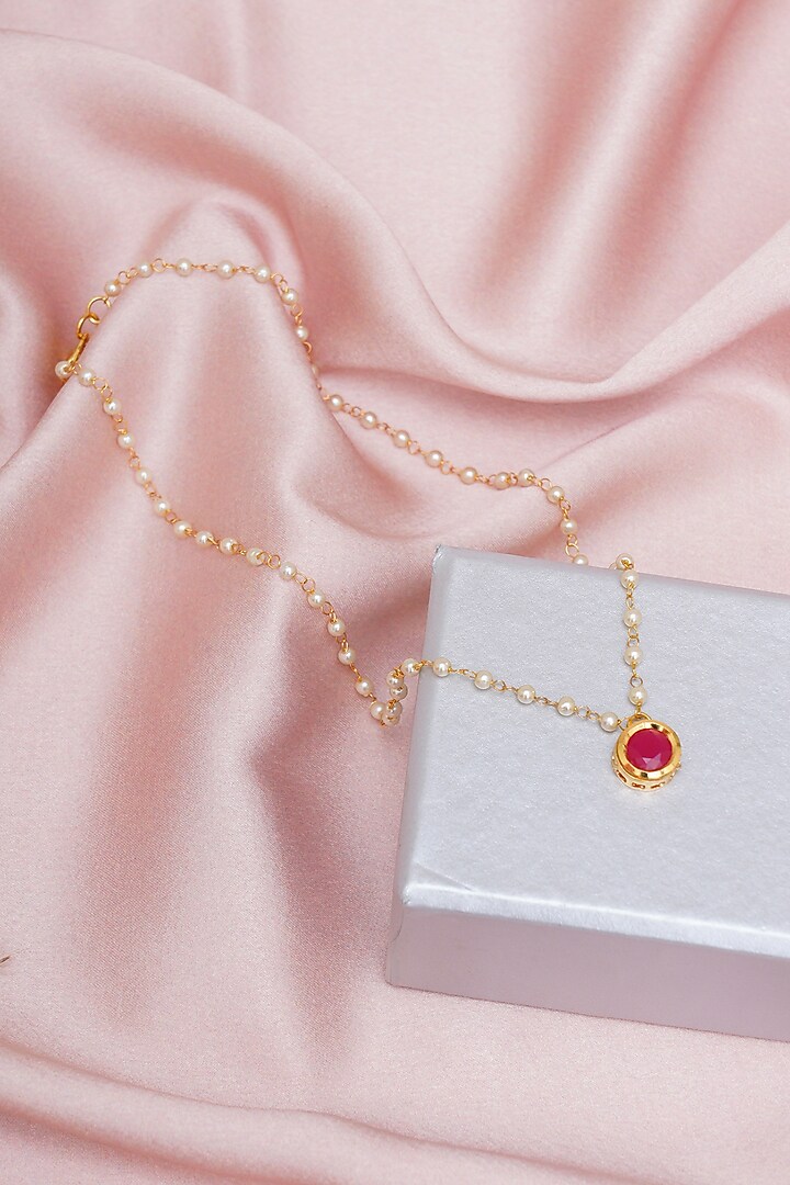 Gold Finish Kundan Polki & Pearl Necklace by Ruby Raang Kids at Pernia's Pop Up Shop