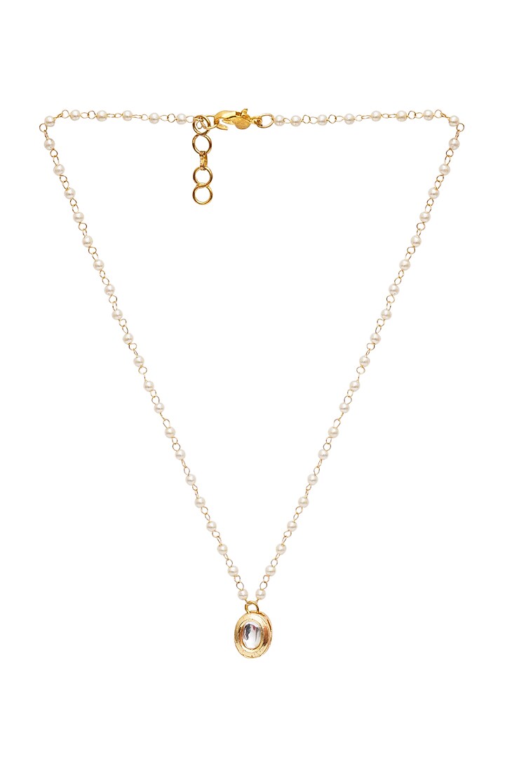 Gold Finish Kundan Polki & Pearl Necklace by Ruby Raang Kids at Pernia's Pop Up Shop