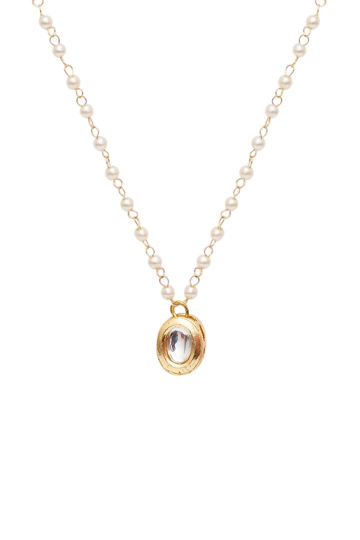 Gold Finish Kundan Polki & Pearl Necklace by Ruby Raang Kids at Pernia's Pop Up Shop