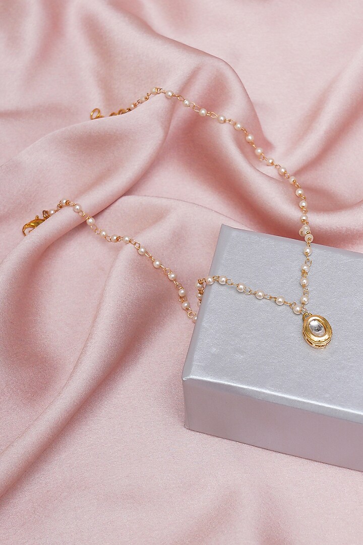 Gold Finish Kundan Polki & Pearl Necklace by Ruby Raang Kids at Pernia's Pop Up Shop