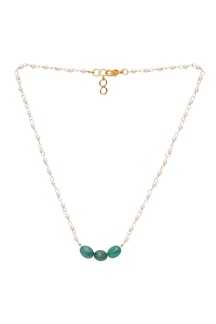 Gold Finish Green Stone Pearl Necklace by Ruby Raang Kids at Pernia's Pop Up Shop