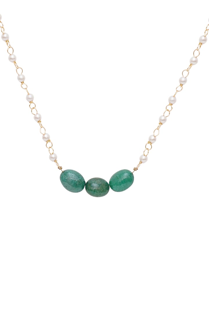 Gold Finish Green Stone Pearl Necklace by Ruby Raang Kids at Pernia's Pop Up Shop