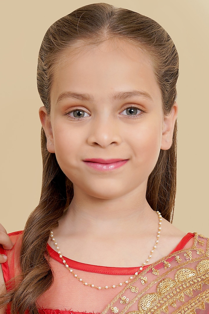 Gold Finish Pearl Necklace by Ruby Raang Kids