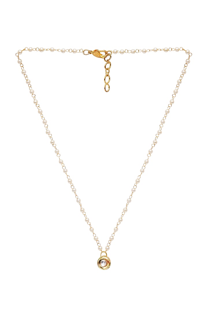 Gold Finish Kundan Polki & Pearl Necklace by Ruby Raang Kids at Pernia's Pop Up Shop