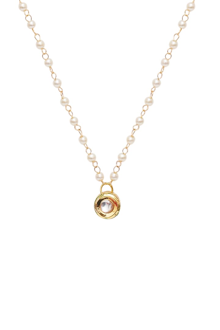 Gold Finish Kundan Polki & Pearl Necklace by Ruby Raang Kids at Pernia's Pop Up Shop