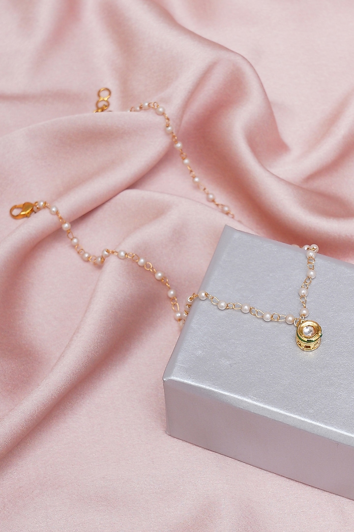 Gold Finish Kundan Polki & Pearl Necklace by Ruby Raang Kids at Pernia's Pop Up Shop