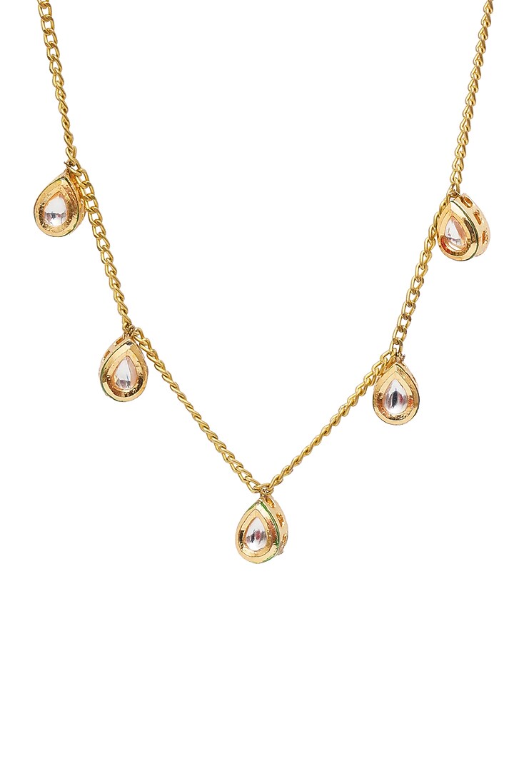 Gold Finish Kundan Polki & Pearl Necklace by Ruby Raang Kids at Pernia's Pop Up Shop