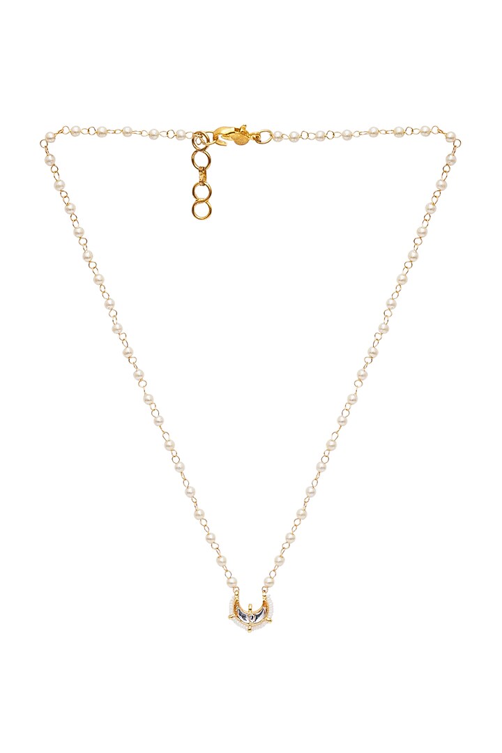 Gold Finish Kundan Polki & Pearl Necklace by Ruby Raang Kids at Pernia's Pop Up Shop