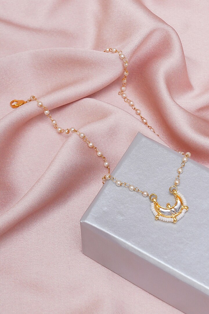 Gold Finish Kundan Polki & Pearl Necklace by Ruby Raang Kids at Pernia's Pop Up Shop