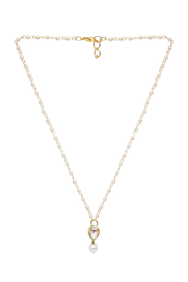 Gold Finish Kundan Polki & Pearl Necklace by Ruby Raang Kids at Pernia's Pop Up Shop