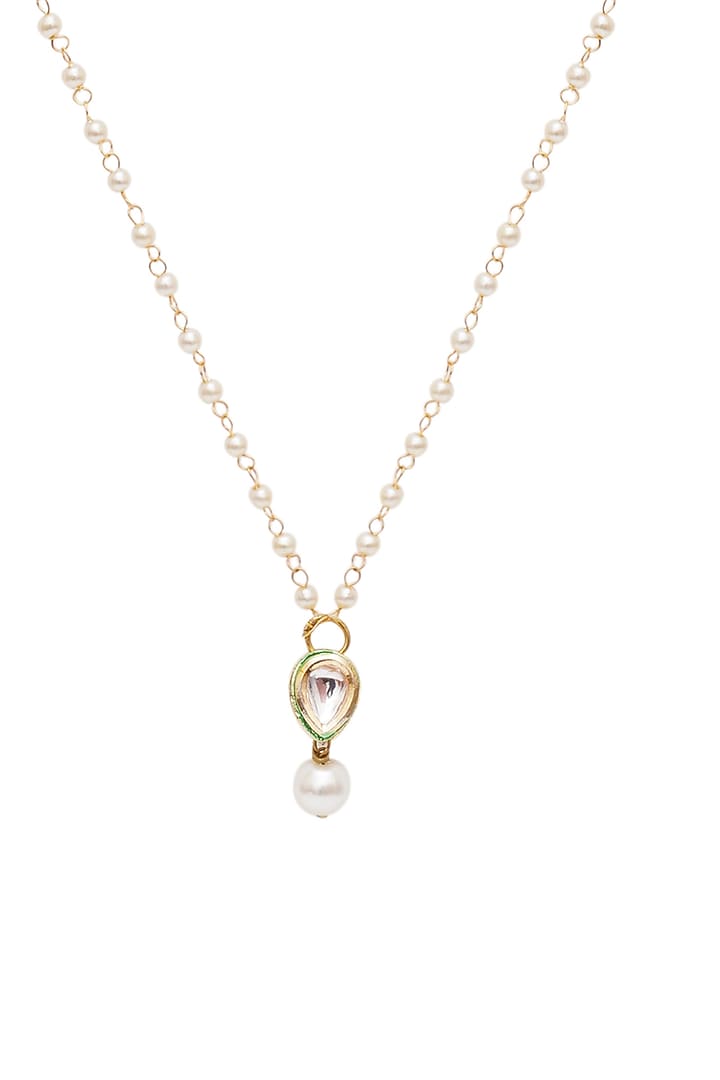 Gold Finish Kundan Polki & Pearl Necklace by Ruby Raang Kids at Pernia's Pop Up Shop