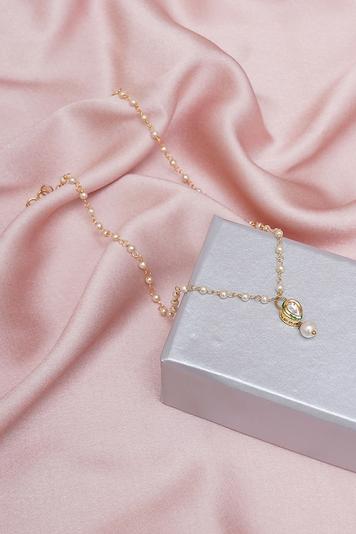 Gold Finish Kundan Polki & Pearl Necklace by Ruby Raang Kids at Pernia's Pop Up Shop