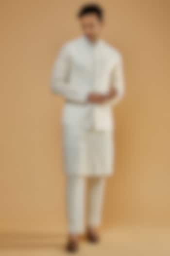 Ivory Georgette Sequins Embroidered Bundi Jacket by Rabani & Rakha Men at Pernia's Pop Up Shop