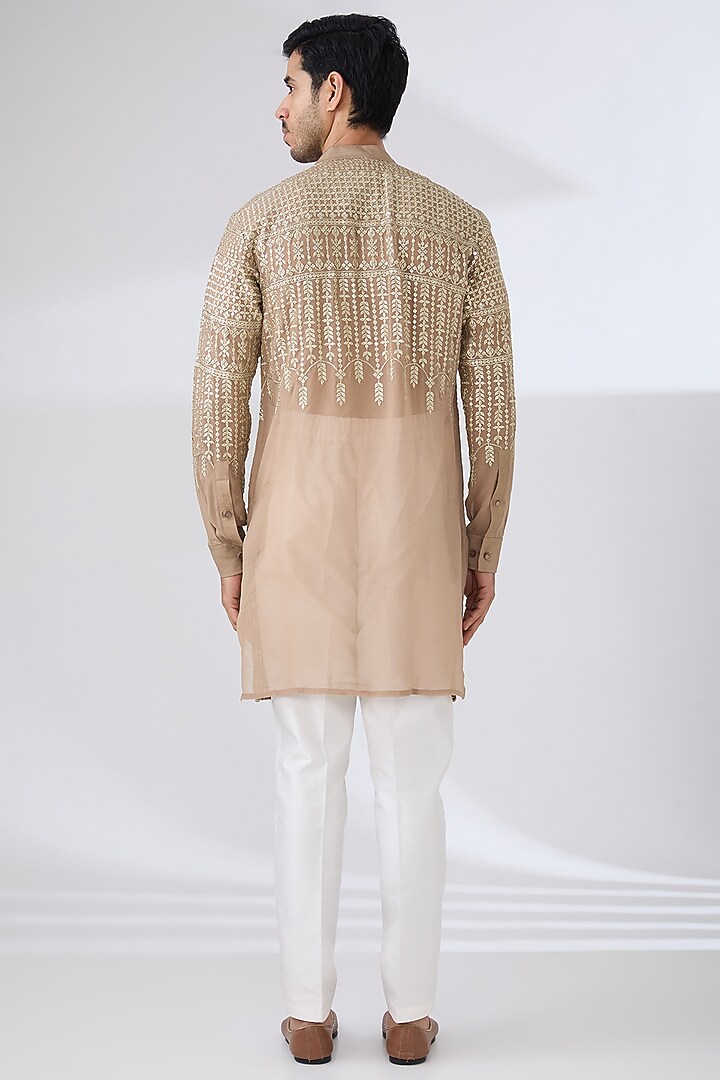 Gold Georgette Zari & Sequins Embroidered Kurta Set by Rabani & Rakha Men at Pernia's Pop Up Shop