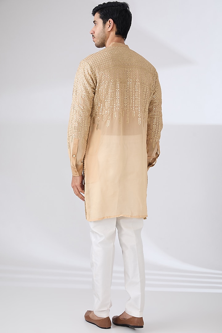 Gold Georgette Zari & Sequins Embroidered Kurta Set by Rabani & Rakha Men at Pernia's Pop Up Shop