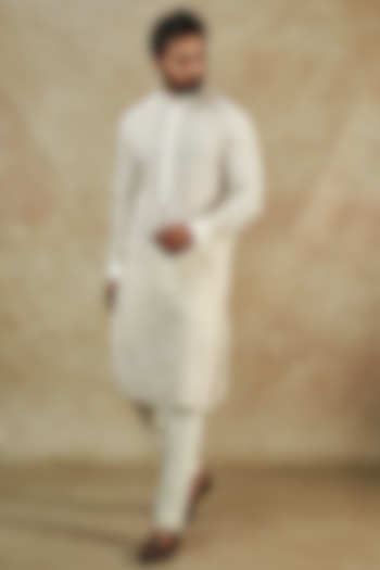 Ivory Georgette Embroidered Kurta by Rabani & Rakha Men at Pernia's Pop Up Shop