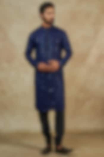 Blue Georgette Embroidered Kurta by Rabani & Rakha Men at Pernia's Pop Up Shop