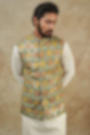 Multi-Colored Georgette Printed & Sequins Embroidered Bundi Jacket by Rabani & Rakha Men at Pernia's Pop Up Shop
